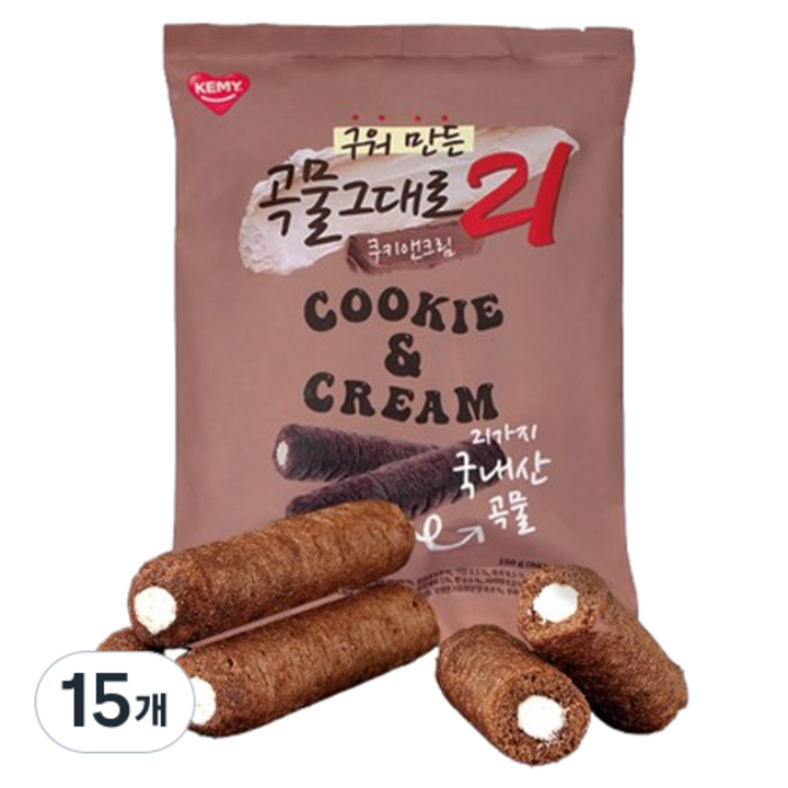 곡물그대로21 개미 크리스피롤 쿠키앤크림, 150g, 15개