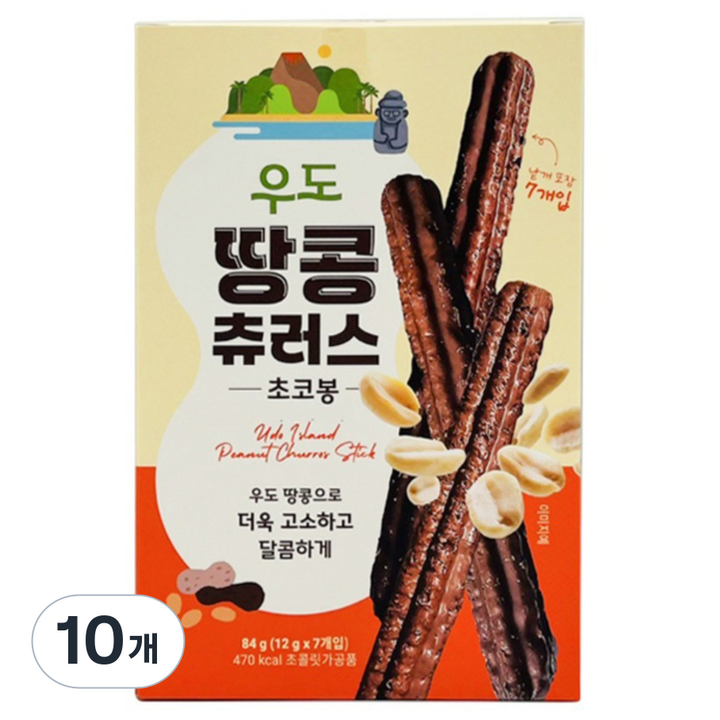 우도 땅콩 츄러스 초코봉, 84g, 10개