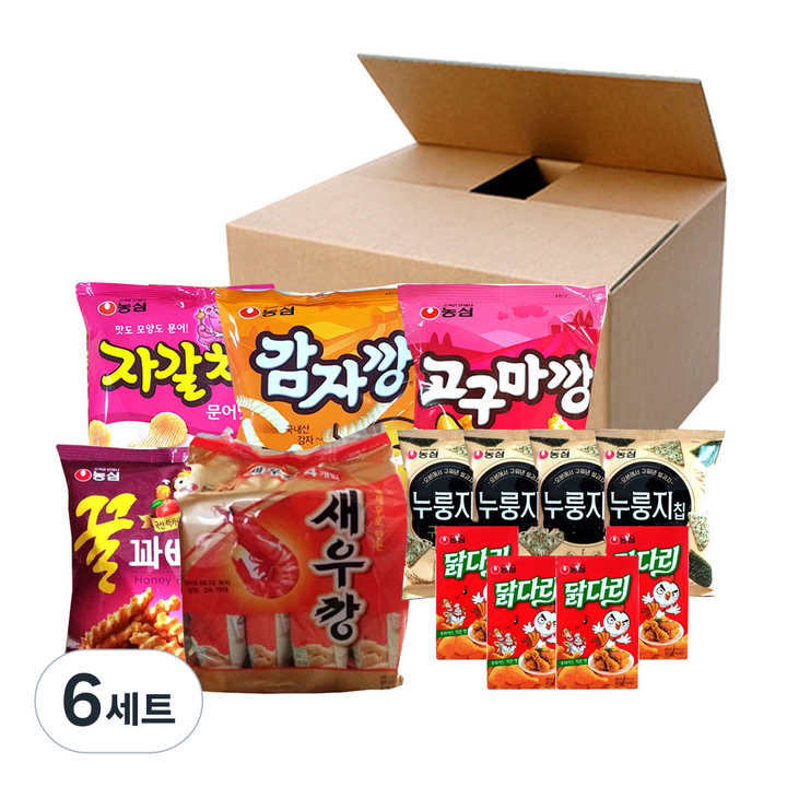 농심 닭다리 후라이드 치킨맛 66g x 4p + 새우깡 미니 30g x 4p + 누룽지칩 구운김맛 50g x 4p + 감자깡 42g + 고구마깡 45g + 자갈치 45g + 꿀꽈배기 55g, 6세트