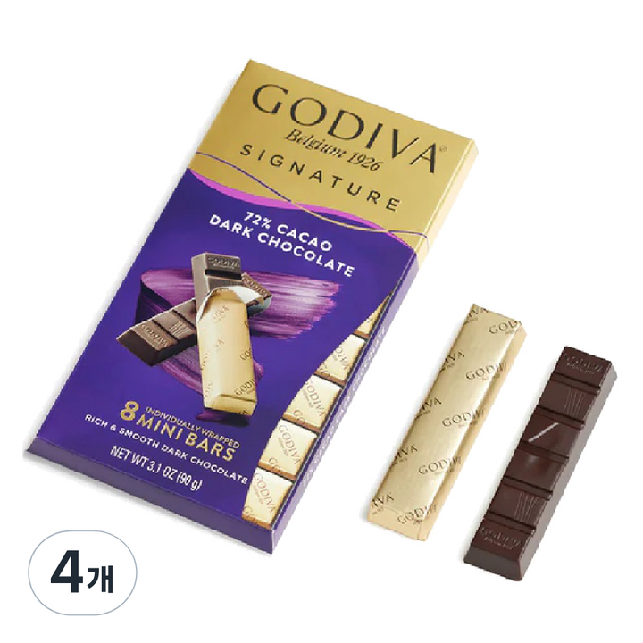 고디바 시그니쳐 72% 코코아 다크 초콜릿 미니바, 90g, 4개