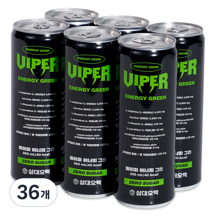 삼대오백 바이퍼 에너지 그린 제로 음료, 355ml, 36개