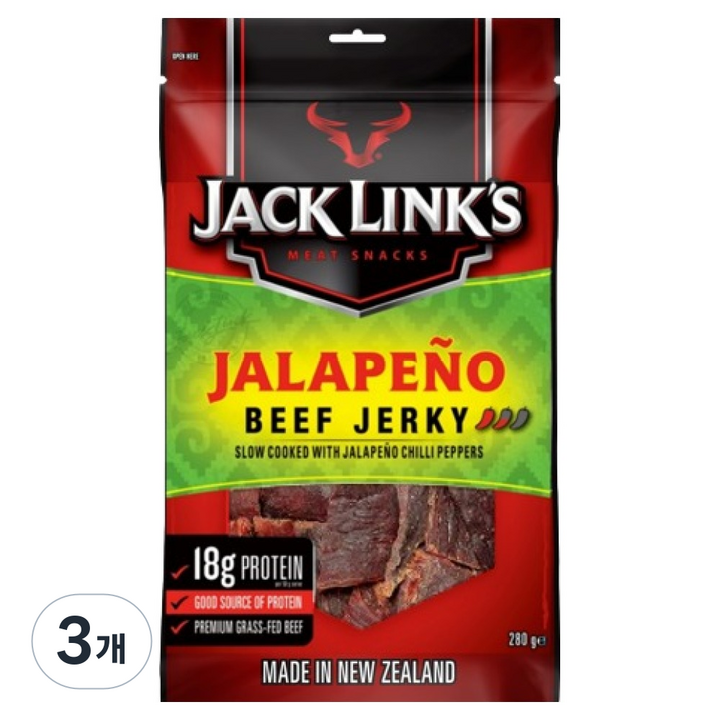 잭링크스 비프져키 할라피뇨, 280g, 3개