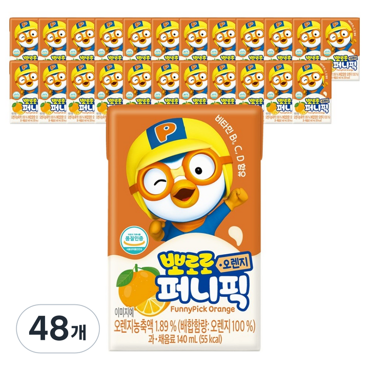 아이코닉스 뽀로로 퍼니픽 오렌지 주스, 48개, 140ml