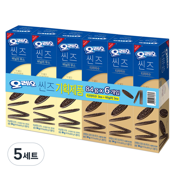 오레오 씬즈 콤보팩 티라미수 84g × 3p + 바닐라무스 84g × 3p, 5세트