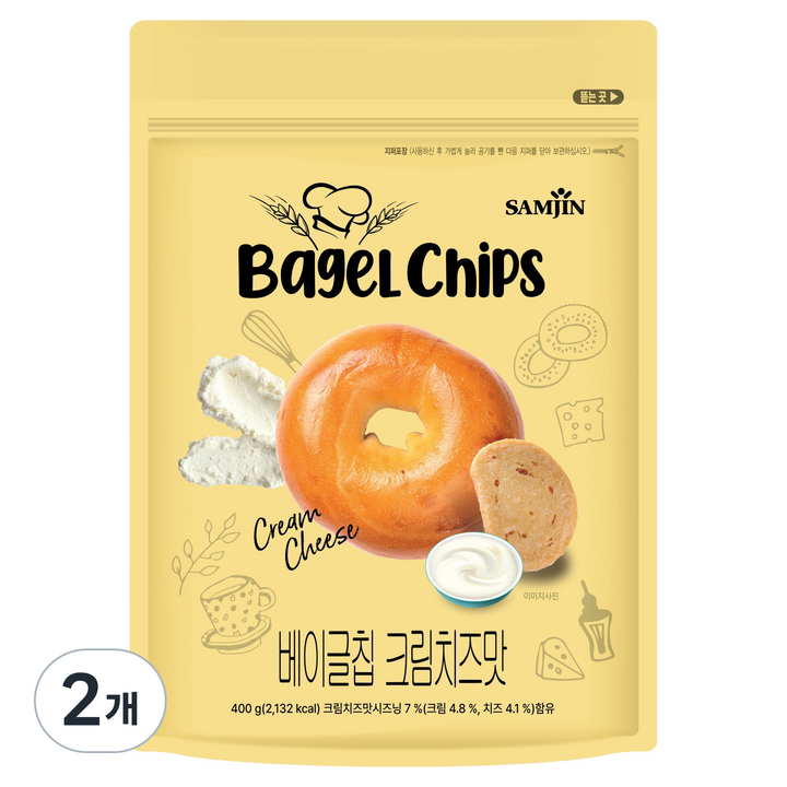 삼진 베이글칩 크림치즈맛, 400g, 2개