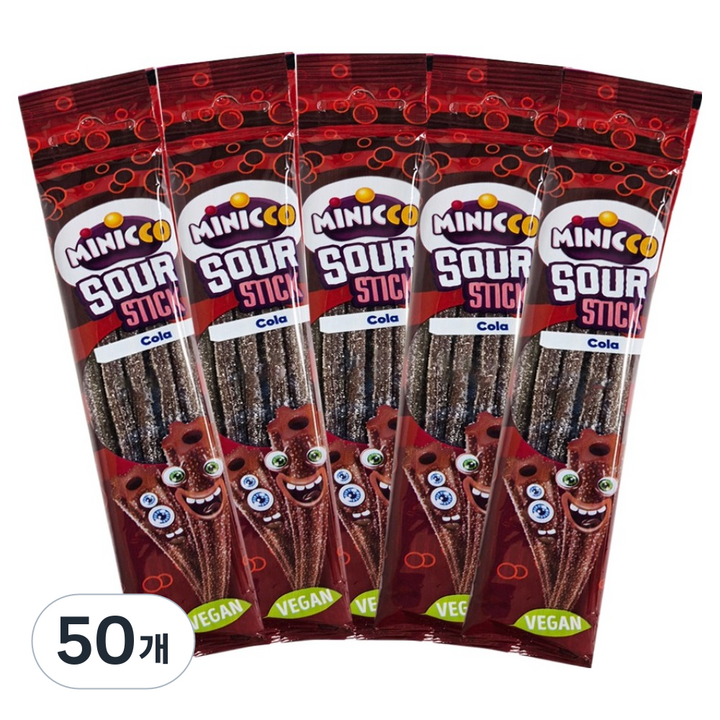 미니꼬 비건젤리 사우어 롱롱 스틱 콜라향, 50g, 50개