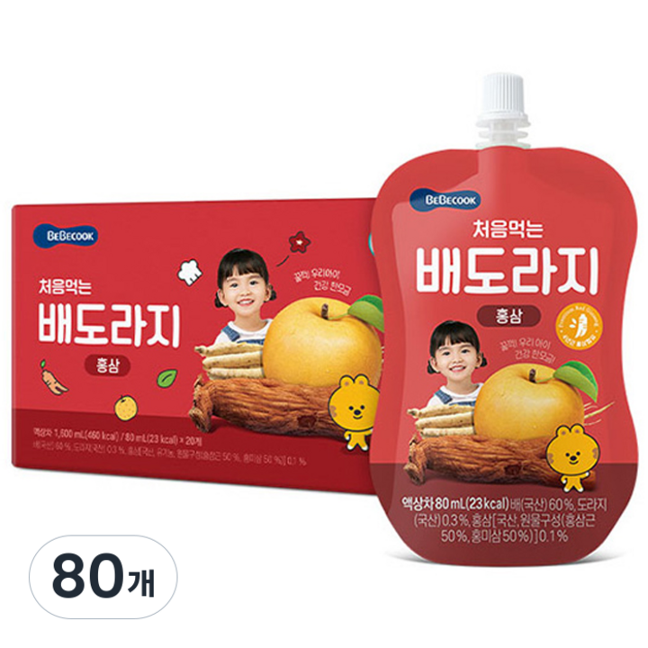 베베쿡 처음먹는 배도라지 어린이 음료, 80ml, 80개