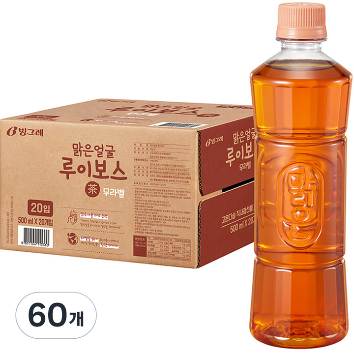 빙그레 맑은얼굴 루이보스차 무라벨, 500ml, 60개