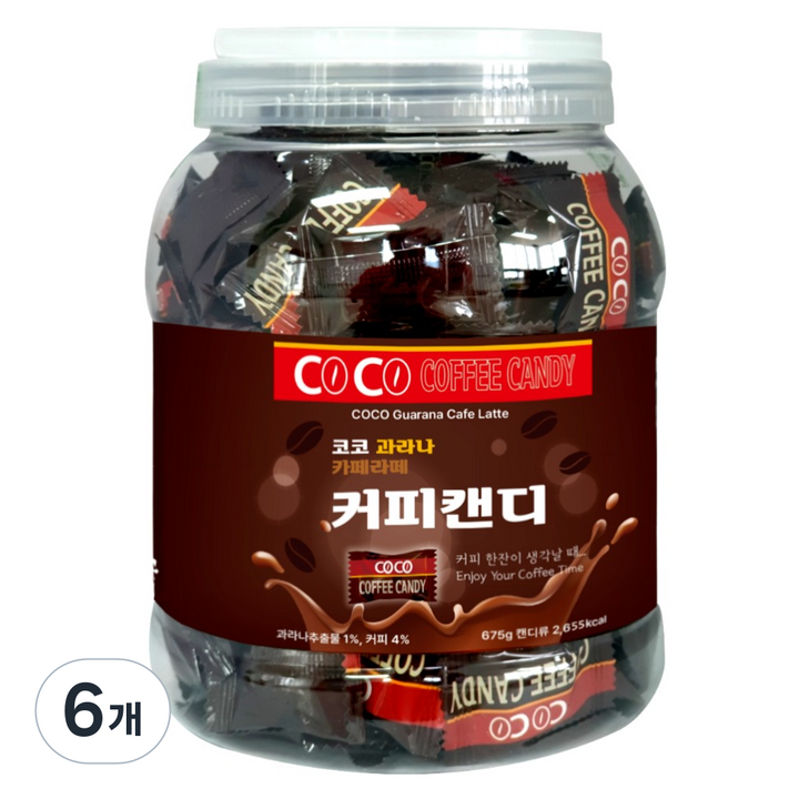 코코 과라나 카페라떼 커피캔디, 675g, 6개