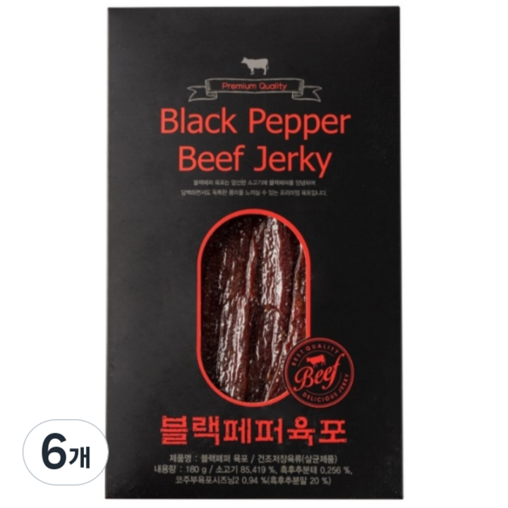 코주부 블랙페퍼 육포, 180g, 6개