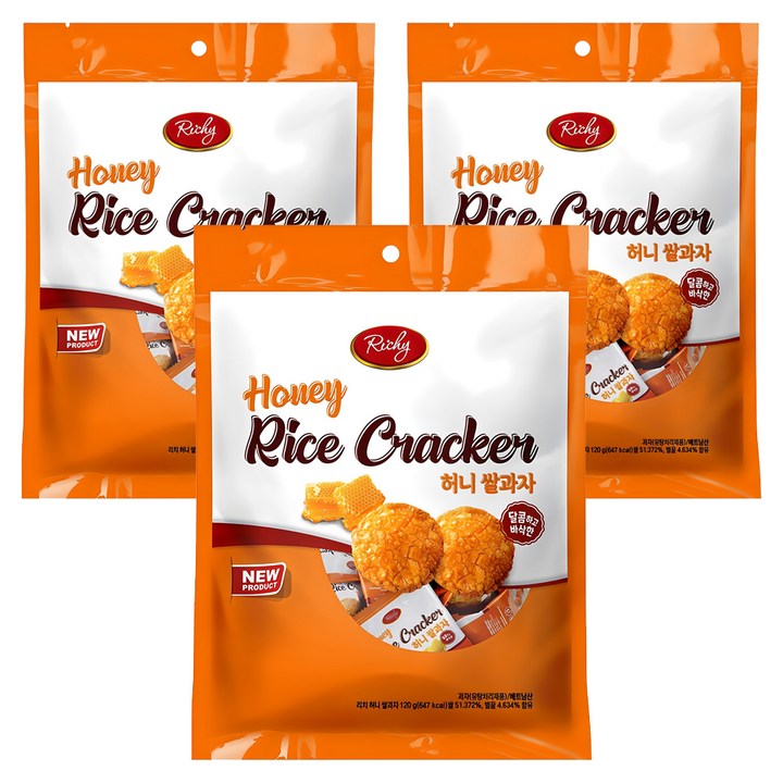 리키 허니 쌀과자, 120g, 3개