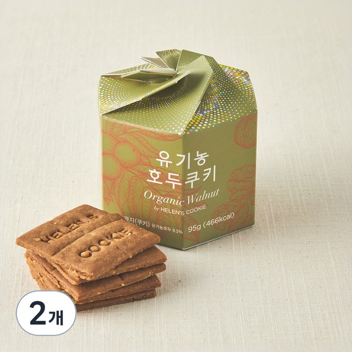헬렌스쿠키 유기농가공식품 인증 호두 쿠키, 95g, 1개입, 2개