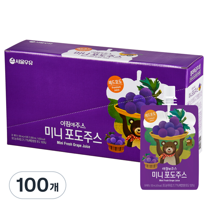 아침에주스 미니 포도 주스, 100ml, 100개