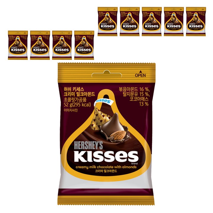 키세스 허쉬 크리미 밀크아몬드, 10개, 52g