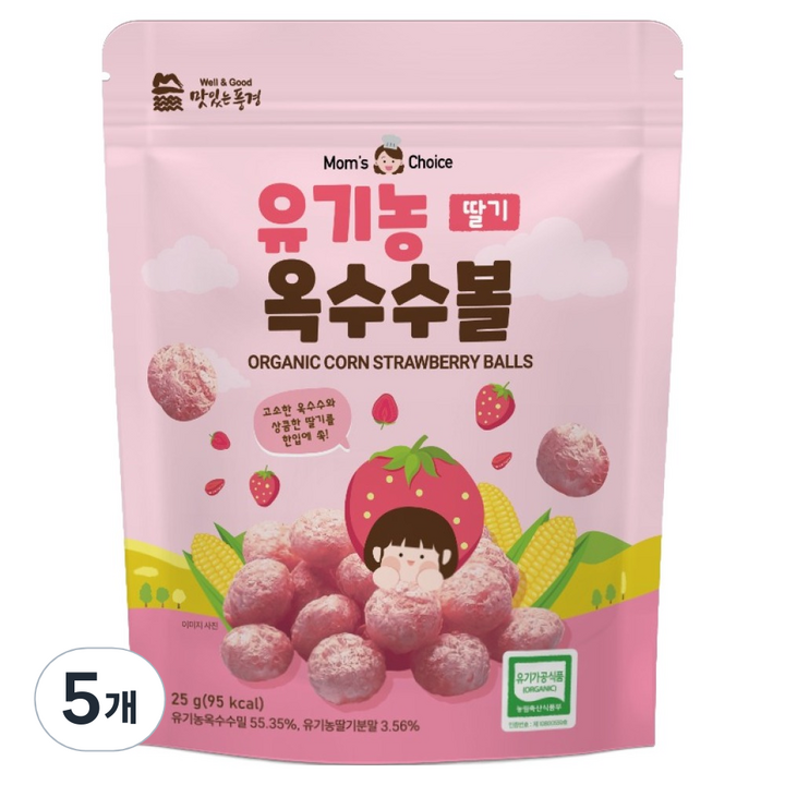 맛있는풍경 유아용 유기농 옥수수볼 딸기, 25g, 5개