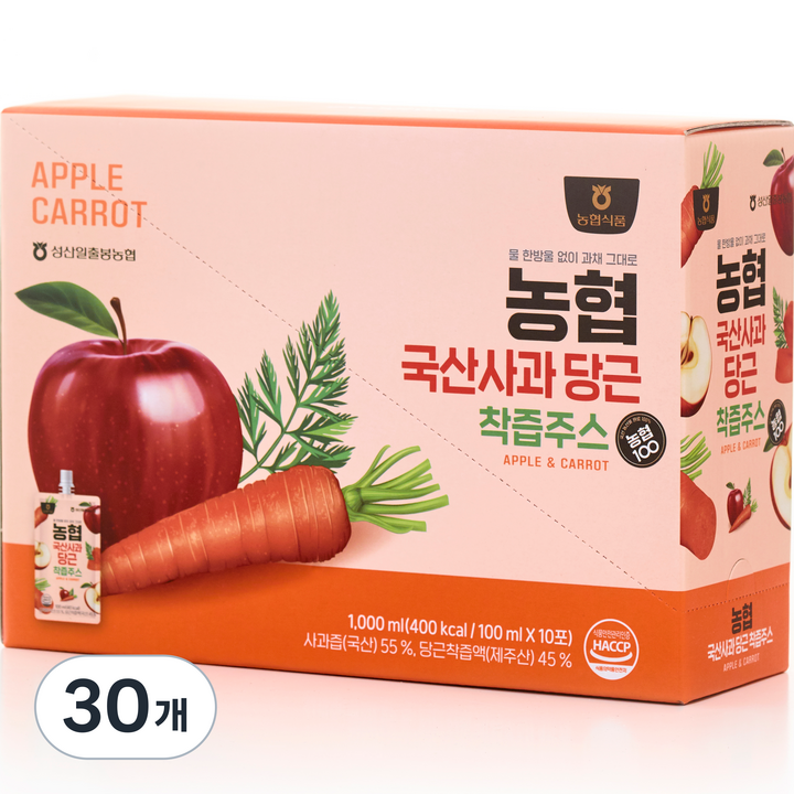 농협 국산 사과 당근 착즙주스, 100ml, 30개