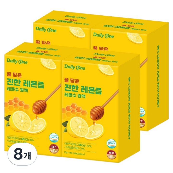 데일리원 꿀 담은 진한 레몬즙 레몬수 원액 14p, 350g, 8개