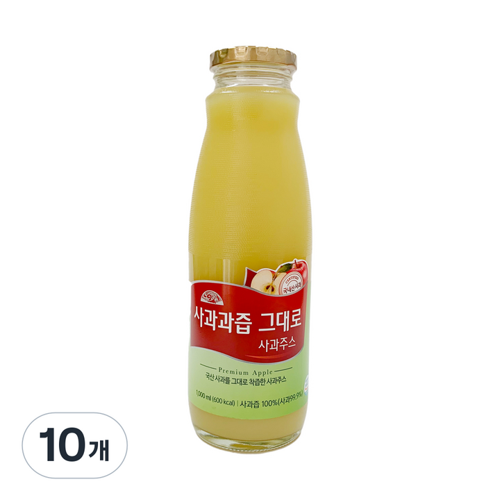 OrganicStory 사과과즙 그대로 사과주스, 10개, 1L