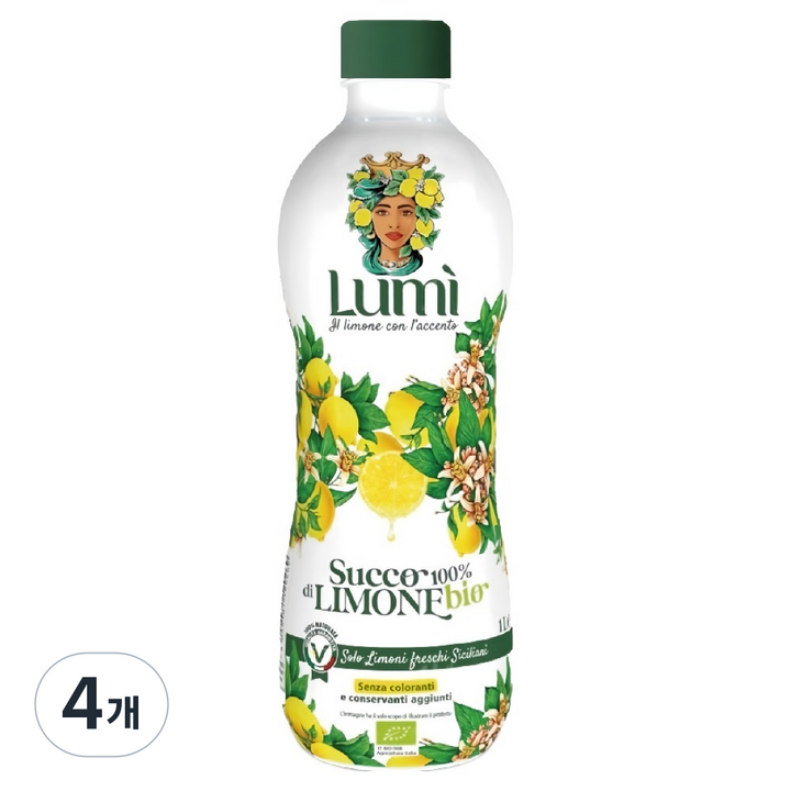 LUMI 유기농 레몬주스, 4개, 1L