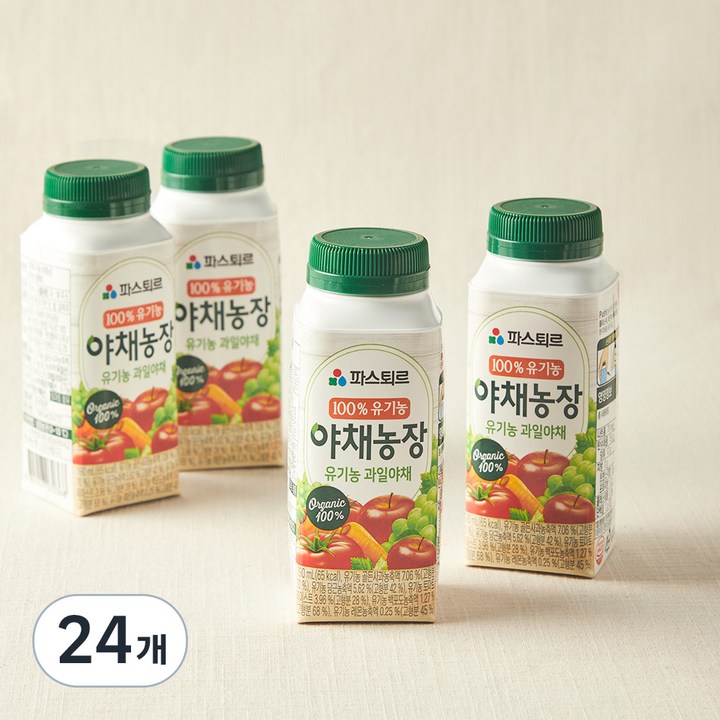 파스퇴르 야채농장 유기농 과일야채주스, 190ml, 24개