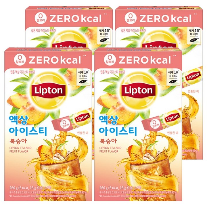 립톤 액상 아이스티 복숭아 제로 칼로리, 13g, 20개입, 4개