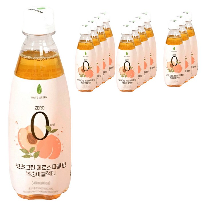 넛츠그린 제로스파클링 복숭아블랙티, 340ml, 12개