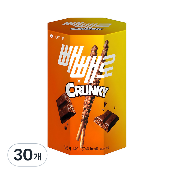 빼빼로 크런키, 140g, 30개