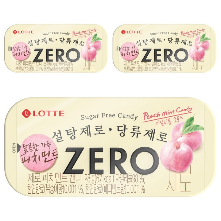 롯데제로 피치민트 캔디, 3개, 28g