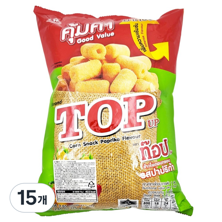 탑업 파이분 콘 스낵 파프리카 플레이버, 15개, 75g