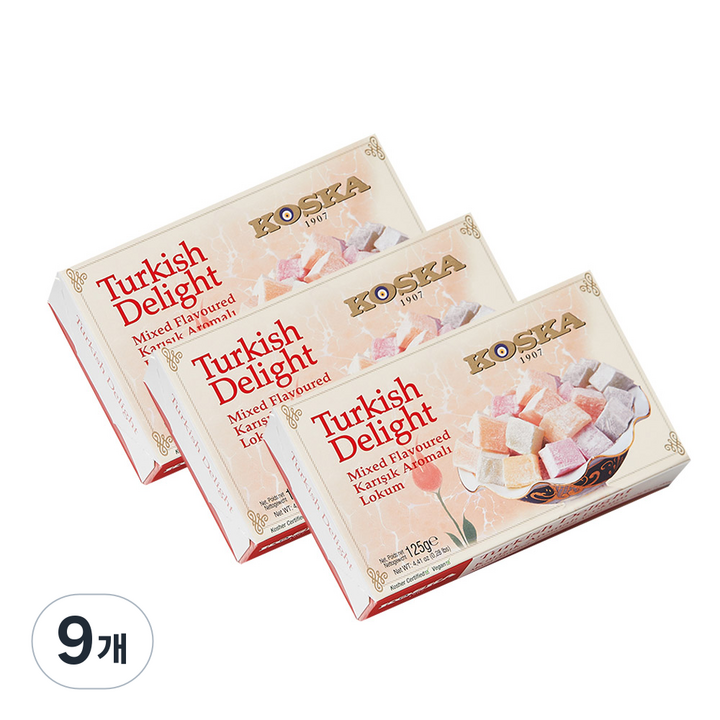 코스카 터키쉬딜라이트 터키젤리 디저트 과자 카이막 로쿰 믹스플레이버, 125g, 9개