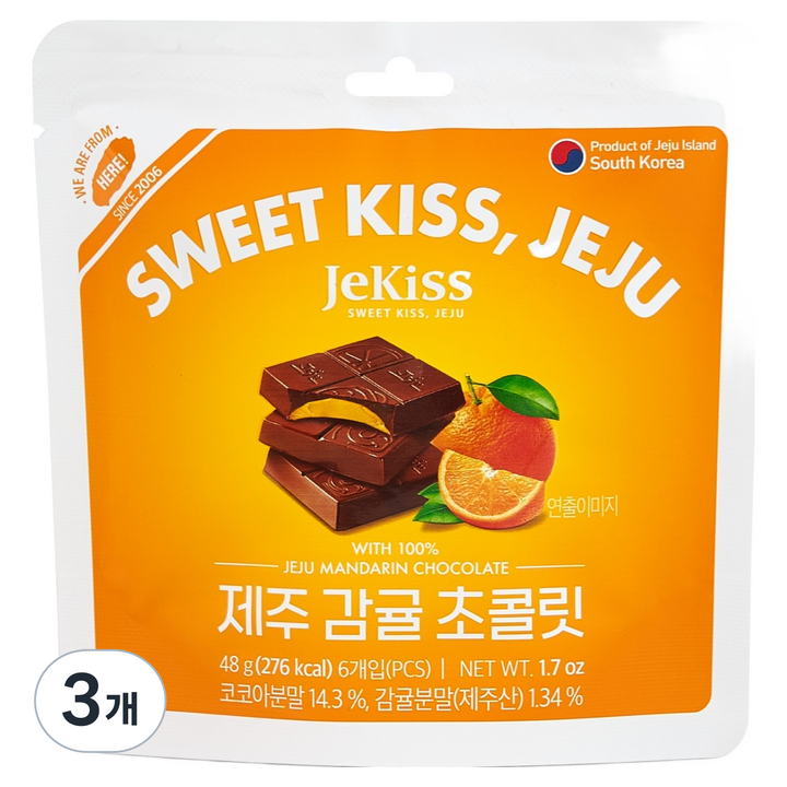 제키스 제주 감귤 초콜릿 6p, 48g, 3개