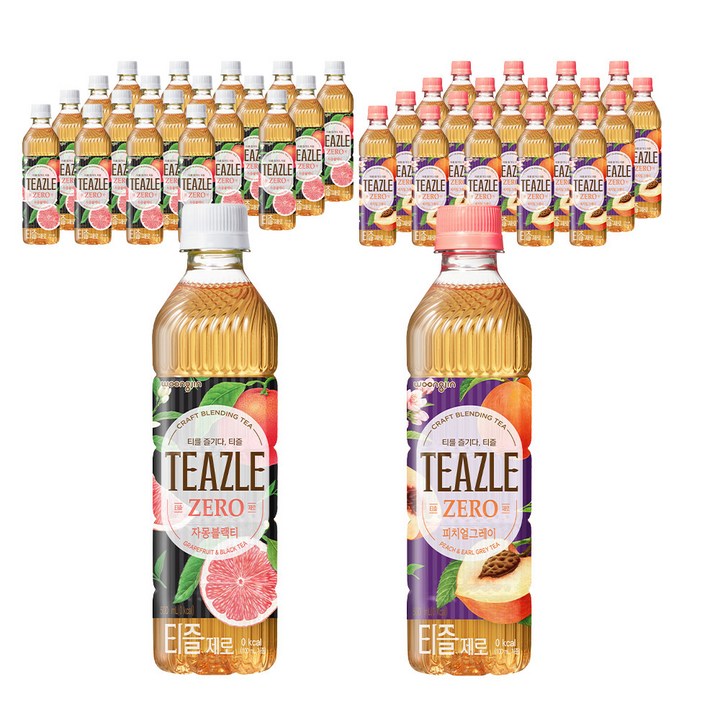 티즐 제로 자몽블랙티 500ml 20p + 피치얼그레이 500ml 20p, 40개