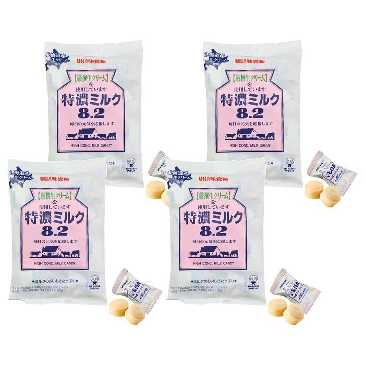 UHA 미카쿠도 토쿠노 밀크 캔디 8.2, 115g, 4개