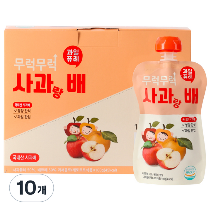 이유케어스 무럭무럭 과일 퓨레 사과랑 배 7p, 사과+배 혼합맛, 10개, 700g