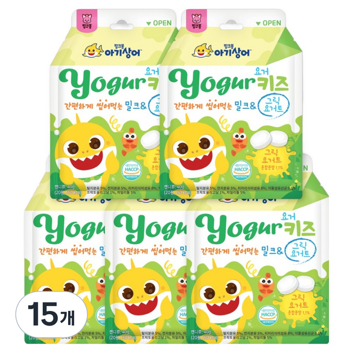 핑크퐁 아기상어 요거키즈 밀크 & 그릭요거트, 40g, 15개, 요거트맛