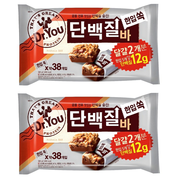 닥터유 단백질바, 380g, 2개