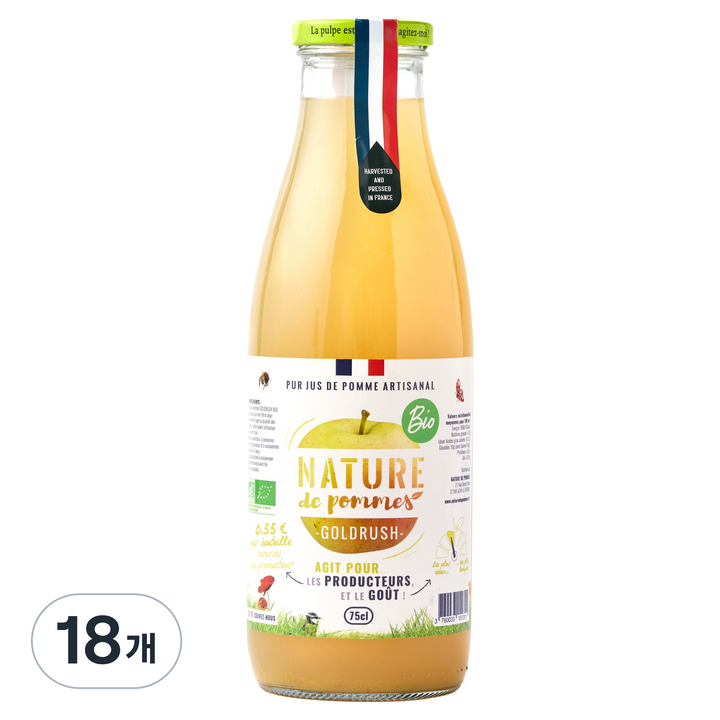 네이쳐 유기농 골드러쉬 착즙 사과주스, 18개, 750ml
