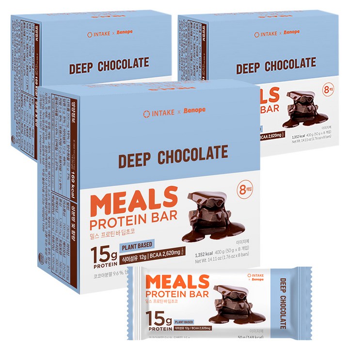 인테이크 밀스 프로틴 바 딥초코, 400g, 3개