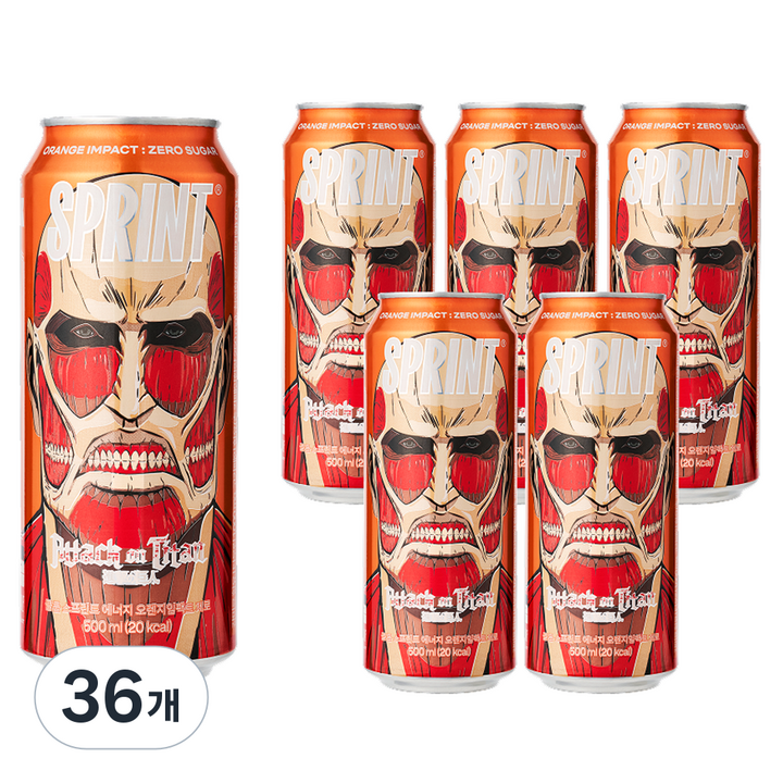 클룹 스프린트 진격의거인 에너지드링크 오렌지임팩트 제로, 36개, 500ml