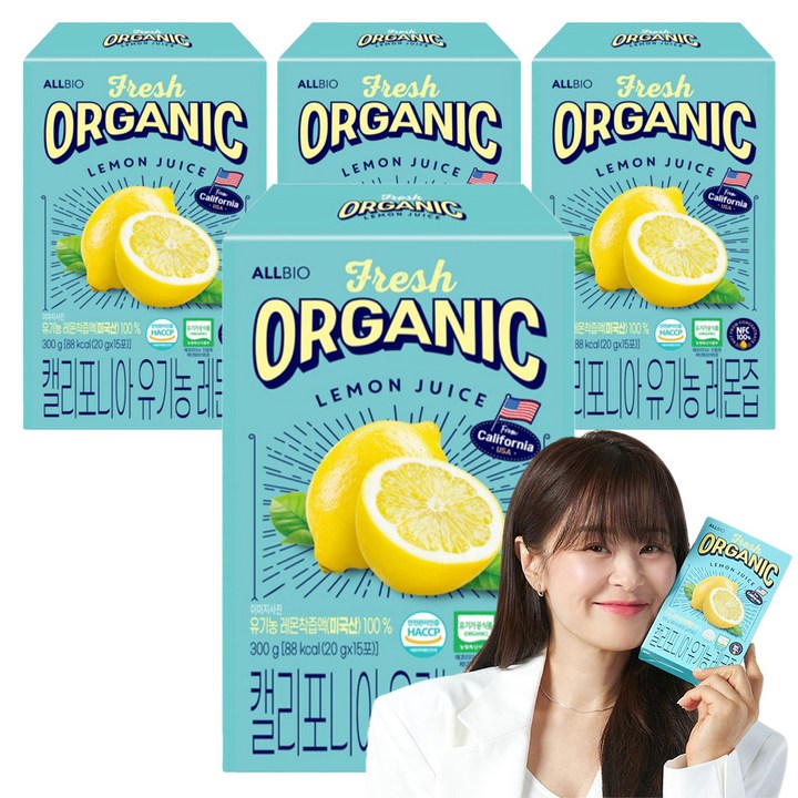 올바이오 캘리포니아 유기농 레몬즙 15p, 300g, 4개