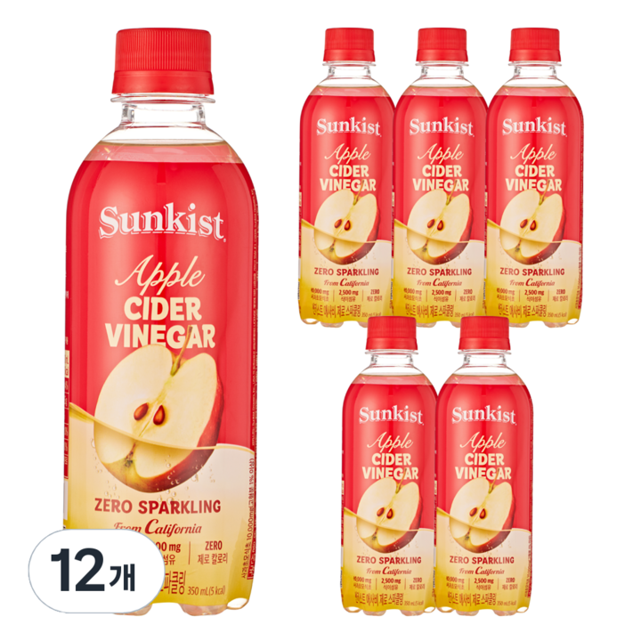 썬키스트 애사비 제로 스파클링 탄산음료, 350ml, 12개