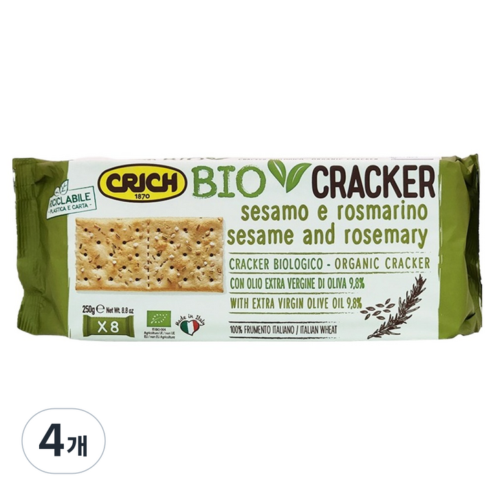 크릭 유기농 엑스트라버진 올리브유 참깨 & 로즈마리 크래커 8p, 250g, 4개