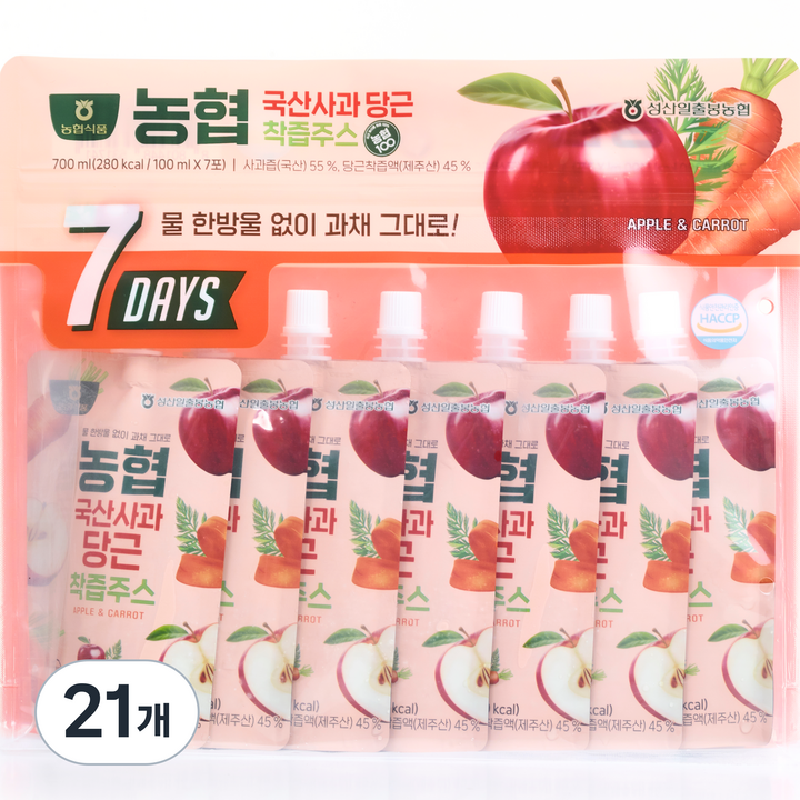 농협 국산 사과 당근 착즙주스, 100ml, 21개