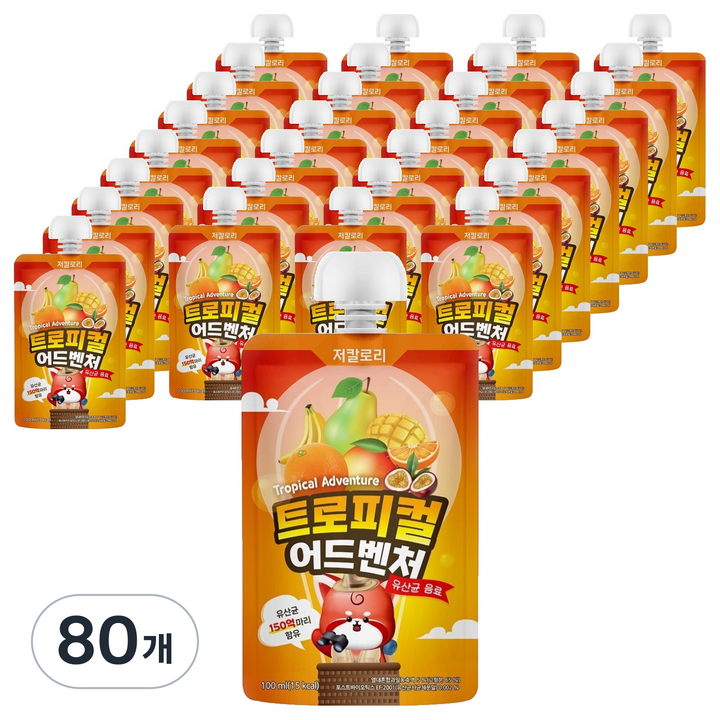 아람농장 트로피컬 어드벤처 유산균 음료, 80개, 100ml
