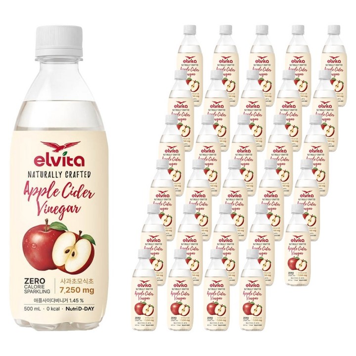 뉴트리디데이 엘비타 애플사이다비니거 스파클링 탄산음료, 48개, 500ml