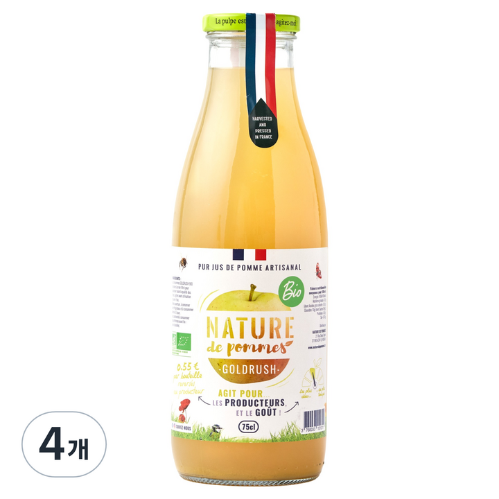 네이쳐 유기농 골드러쉬 착즙 사과주스, 4개, 750ml