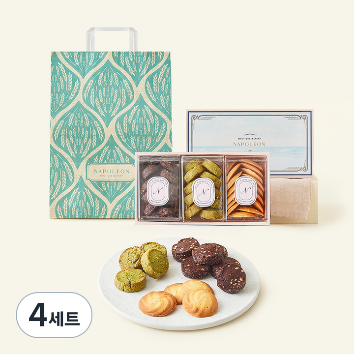 나폴레옹베이커리 미니쿠키 쇼콜라아망드 90g + 파스타치오 쿠키 96g + 치즈쿠키 70g 세트, 4세트, 256g, 3구