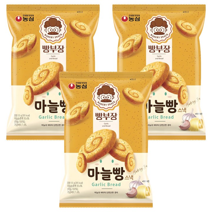 농심 빵부장 마늘빵, 55g, 3개