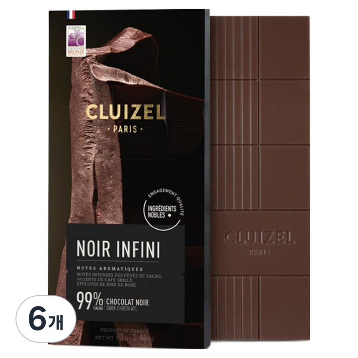 미셸클뤼젤 누아르 앙파니 99% 다크 초콜릿, 70g, 6개