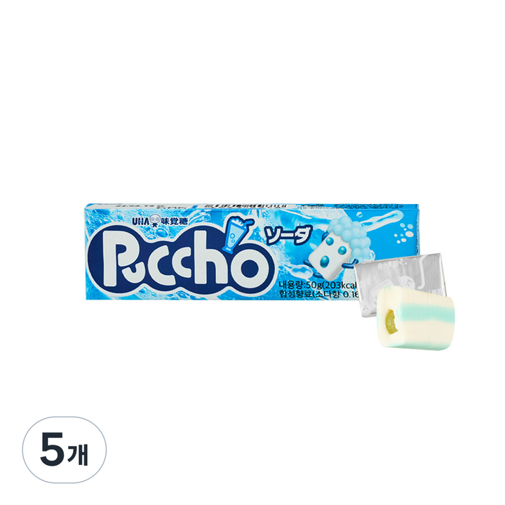 UHA 미카쿠도 푸쵸 스틱캔디 소다맛, 50g, 5개